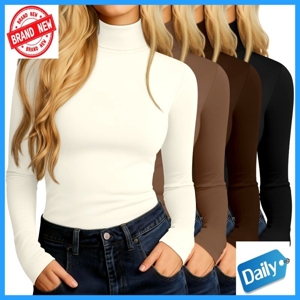 4 Pack Slim Fit Turtleneck Long Sleeve Tops Lightweight Basic Tees
